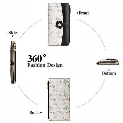 GAEKEAO Womens Wallet Slim Thin RFID Blocking Bifold Floral Vegan Leather Card Holder Large Capacity Wallet with Zipper Pocket