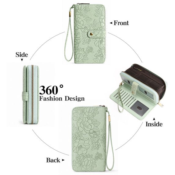 GAEKEAO Credit Card Holder Wallet for Women RFID Blocking Wallets Vegan Leather Large Capacity Zipper Card Case Organizer