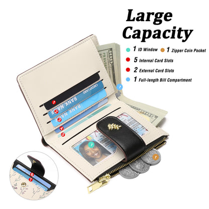 GAEKEAO Small Wallet for Women Slim Bifold Leather Credit Card Holder Purse Zipper Pocket Coin Wallets with ID Window