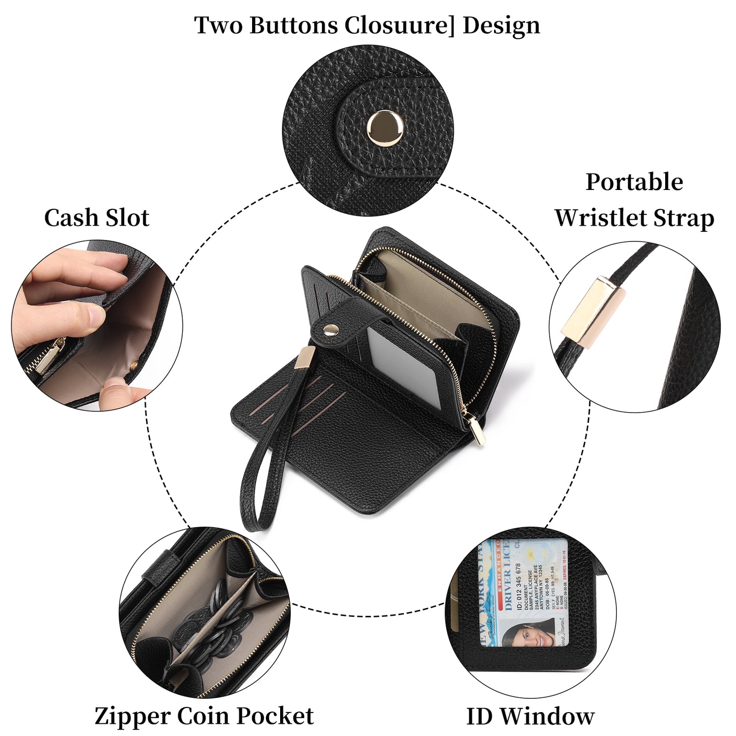 GAEKEAO Wallet for Women Ladies Bifold Leather RFID-Blocking Wristlet Purse Wallet Credit Card Holder with ID Window