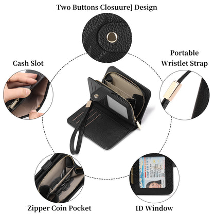 GAEKEAO Wallet for Women Ladies Bifold Leather RFID-Blocking Wristlet Purse Wallet Credit Card Holder with ID Window