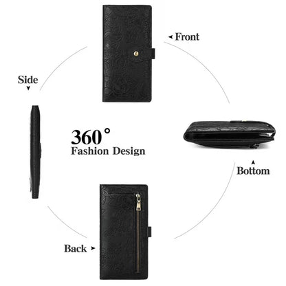 GAEKEAO Womens Wallet Slim Thin RFID Blocking Ladies Card Holder Floral Vegan Leather Long Bifold Clutch with Zipper Pocket