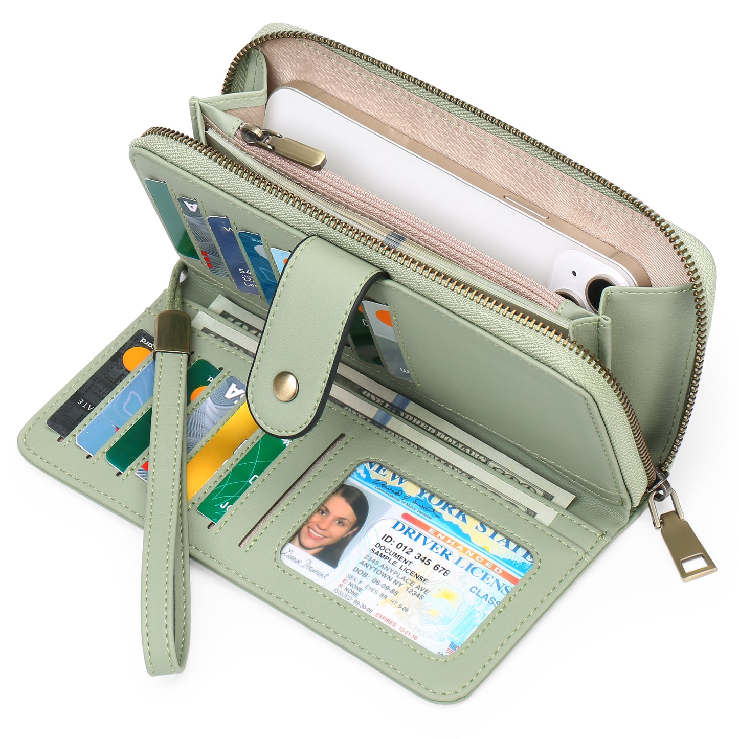 GAEKEAO Wallet for Women Clutch RFID Blocking Leather Wristlet Purse Large Capacity Credit Card Holder with Grip Hand Strap