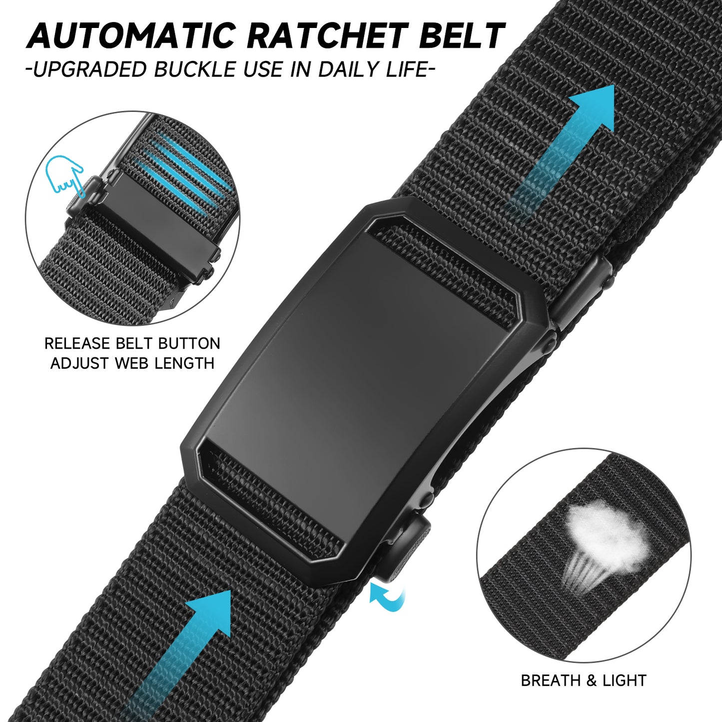 GAEKEAO Belt for Men Stretch Nylon Ratchet Belt Web Work Men Belts with Automatic Slide Buckle，Adjustable Trim to Fit