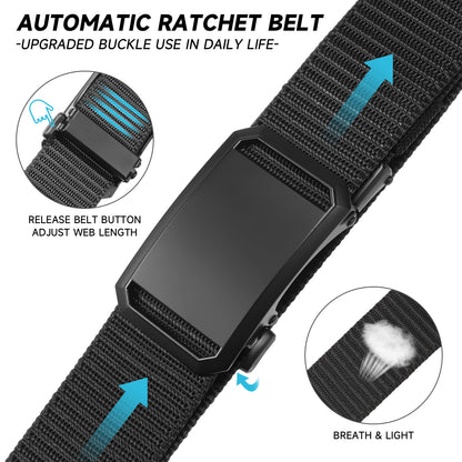 GAEKEAO Belt for Men Stretch Nylon Ratchet Belt Web Work Men Belts with Automatic Slide Buckle，Adjustable Trim to Fit