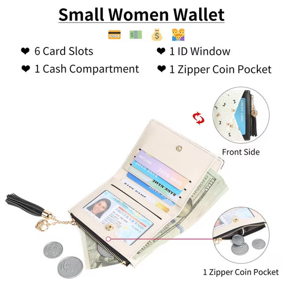 GAEKEAO Small Womens Wallet RFID Blocking Bifold Card Holder Tassel Vegan Leather Wallets Cute Pattern with Zipper Pocket