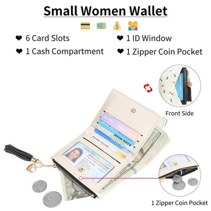 GAEKEAO Small Womens Wallet RFID Blocking Bifold Card Holder Tassel Vegan Leather Wallets Cute Pattern with Zipper Pocket