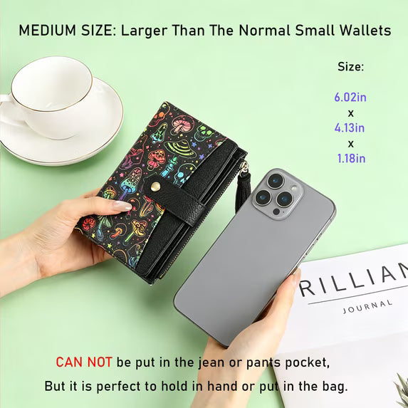 GAEKEAO Medium Size Wallet for Women RFID Blocking Bifold Card Holder Slim Womens Wallet with ID Window and Zipper Coin Pocket