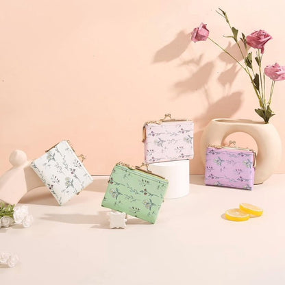 GAEKEAO Small Wallet for Women Floral Vegan Leather Credit Card Holder with Kiss Lock