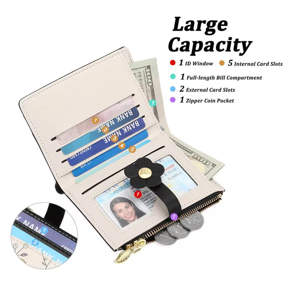 GAEKEAO Small Wallets for Women RFID Blocking Bifold Floral Vegan Leather Wallet Card Holder with ID Window & Zipper Pocket