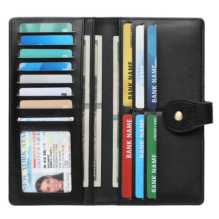 GAEKEAO Womens Wallet Slim Thin RFID Blocking Ladies Card Holder Floral Vegan Leather Long Bifold Clutch with Zipper Pocket