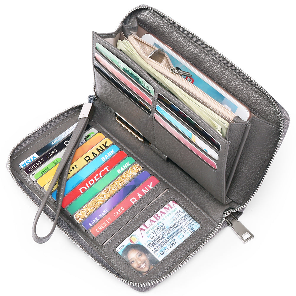 GAEKEAO Womens Wallet RFID Blocking Leather Zip Around Wallet Large Capacity Long Purse Credit Card Clutch Wristlet