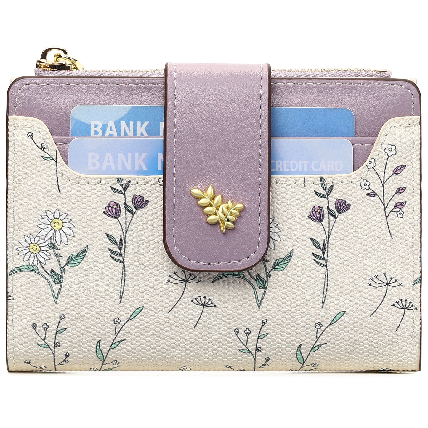 GAEKEAO Small Wallet for Women Slim Bifold Leather Credit Card Holder Purse Zipper Pocket Coin Wallets with ID Window