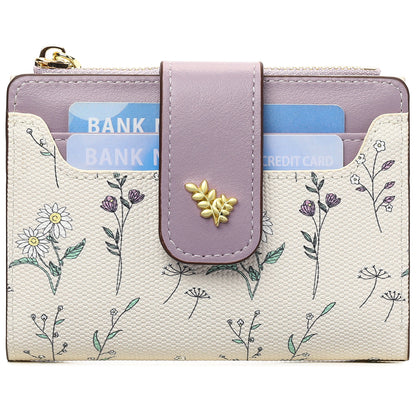 GAEKEAO Small Wallet for Women Slim Bifold Leather Credit Card Holder Purse Zipper Pocket Coin Wallets with ID Window
