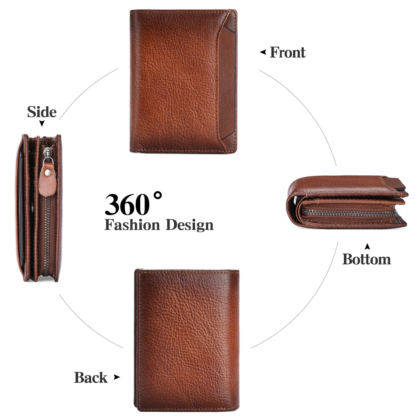 GAEKEAO Mens Wallets RFID Blocking - Genuine Leather Wallets for Men, Bifold RFID Wallet for Men with Zipper Coin Pocket, Stylish Black Wallet with 2 ID Window in Gift Box, Cartera de Hombre