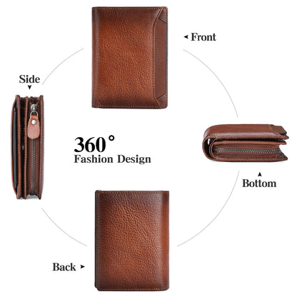 GAEKEAO Mens Wallets RFID Blocking - Genuine Leather Wallets for Men, Bifold RFID Wallet for Men with Zipper Coin Pocket, Stylish Black Wallet with 2 ID Window in Gift Box, Cartera de Hombre