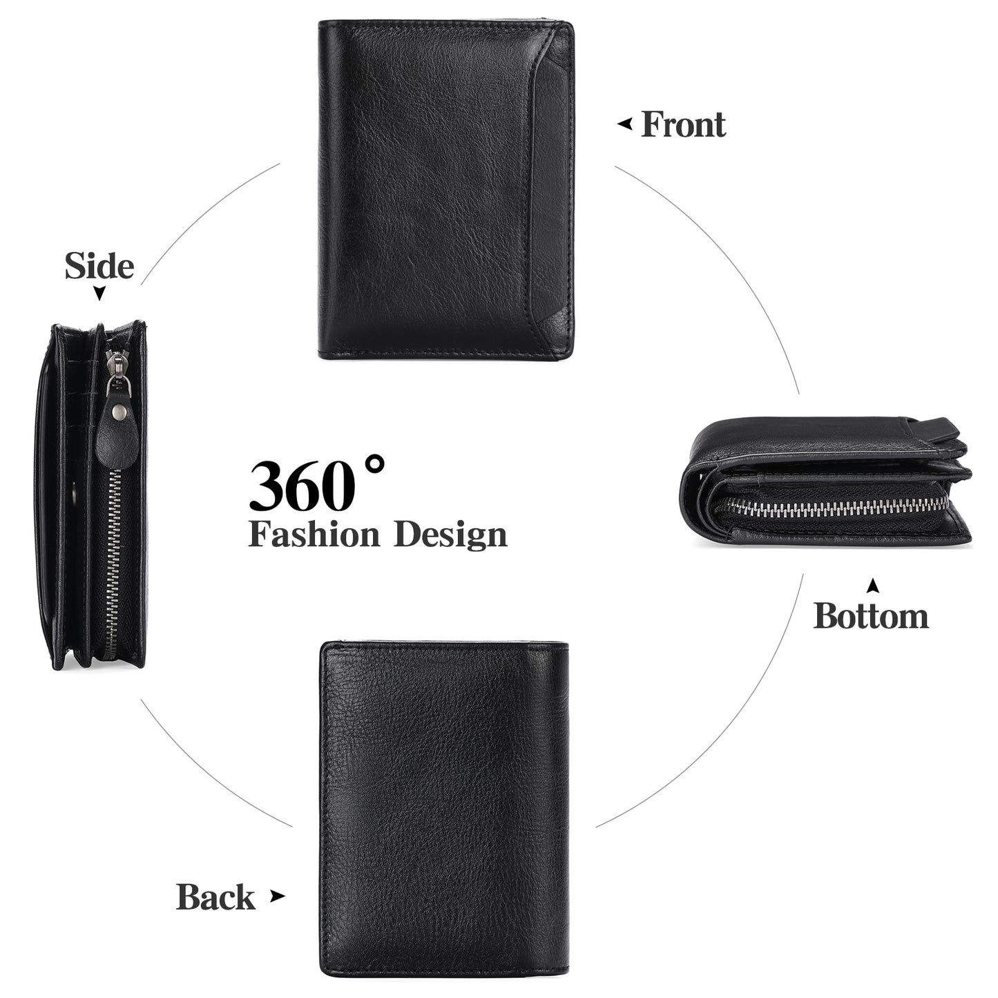 GAEKEAO Mens Wallets RFID Blocking - Genuine Leather Wallets for Men, Bifold RFID Wallet for Men with Zipper Coin Pocket, Stylish Black Wallet with 2 ID Window in Gift Box, Cartera de Hombre