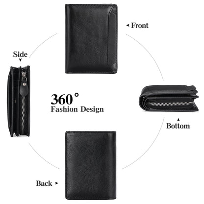 GAEKEAO Mens Wallets RFID Blocking - Genuine Leather Wallets for Men, Bifold RFID Wallet for Men with Zipper Coin Pocket, Stylish Black Wallet with 2 ID Window in Gift Box, Cartera de Hombre