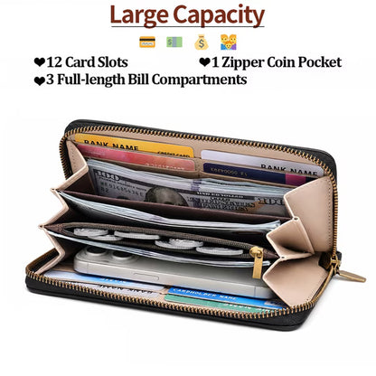 GAEKEAO Womens Wallet RFID Blocking Zip Around Wristlet Wallets