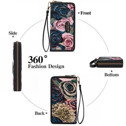 GAEKEAO Womens Wallet RFID Blocking Zip Around Wristlet Wallets