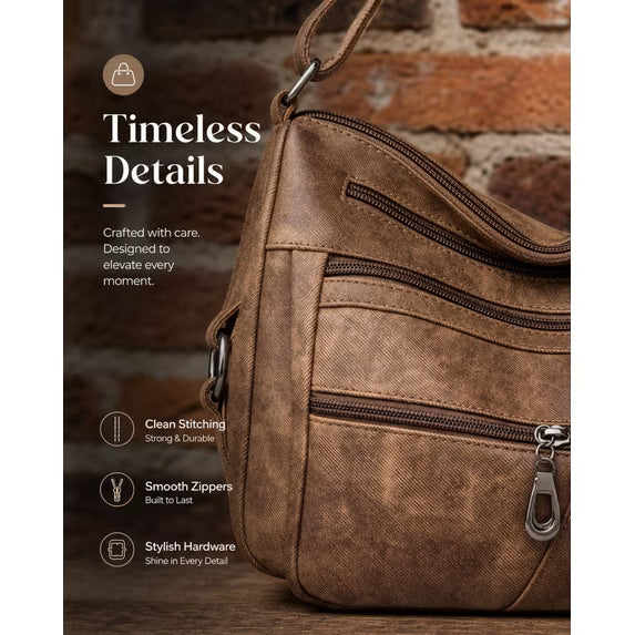 GAEKEAO Crossbody Bags for Women Multi Pocket Leather Cross Body handbags Ladies travel satchel for Everyday