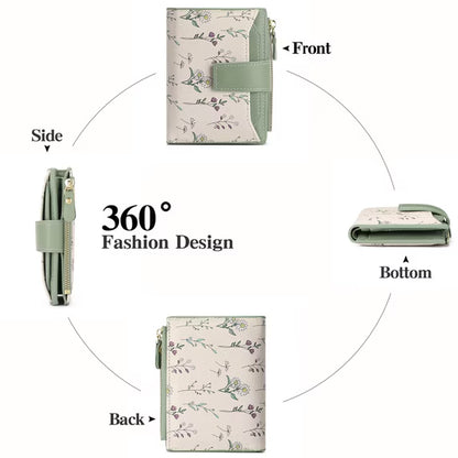 GAEKEAO Women's Bifold Wallet Rfid Blocking Vegan Leather Floral Card Holder with Zipper Pocket and ID Window