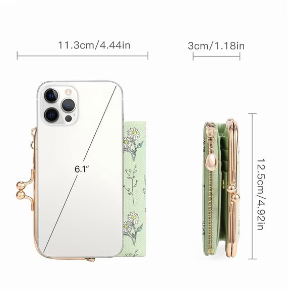 GAEKEAO Small Wallet for Women Floral Vegan Leather Credit Card Holder with Kiss Lock