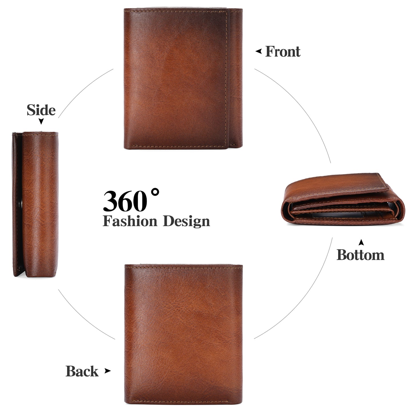 GAEKEAO Real Leather Trifold Wallet for Men with RFID Blocking Credit Card Holde Wallet 2 ID Compartment