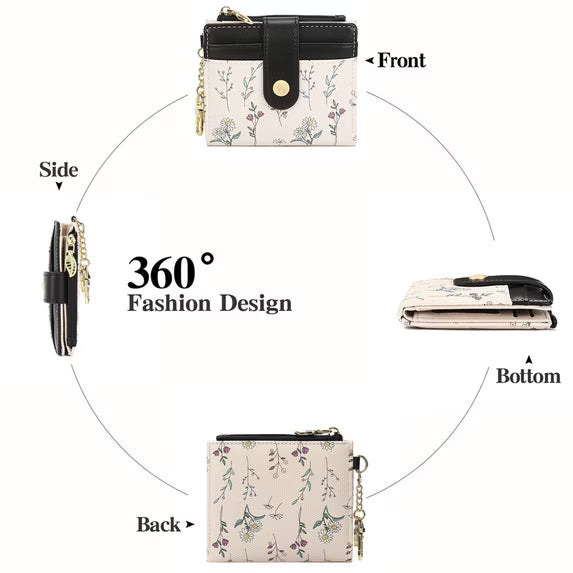 GAEKEAO Small Wallet for Women RFID Blocking Bifold Card Holder Vegan Leather with Zipper Coin Pocket, ID Window