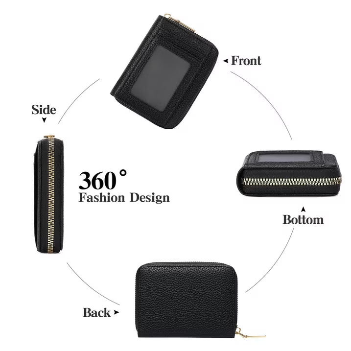 GAEKEAO Credit Card Holder Wallet for Women RFID Blocking Small Genuine Leather Card Case with Coin Pocket ID Window