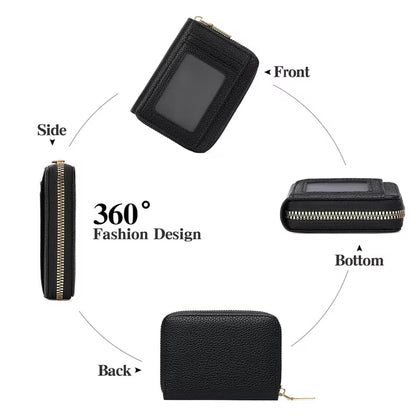 GAEKEAO Credit Card Holder Wallet for Women RFID Blocking Small Genuine Leather Card Case with Coin Pocket ID Window