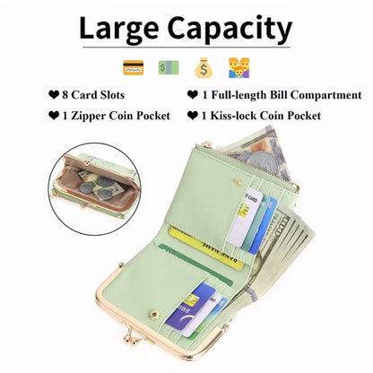 GAEKEAO Small Wallet for Women Floral Vegan Leather Credit Card Holder with Kiss Lock