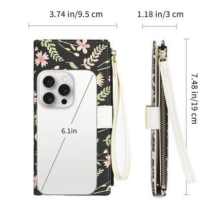 GAEKEAO Womens Wallet RFID Blocking Slim Thin Bifold Card Holder Vegan Leather Floral Long Clutch Wallets with Wristlet