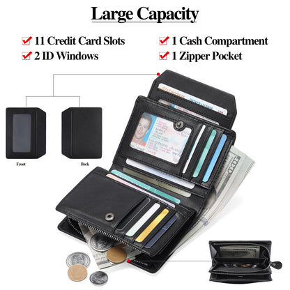 GAEKEAO Mens Wallets RFID Blocking - Genuine Leather Wallets for Men, Bifold RFID Wallet for Men with Zipper Coin Pocket, Stylish Black Wallet with 2 ID Window in Gift Box, Cartera de Hombre