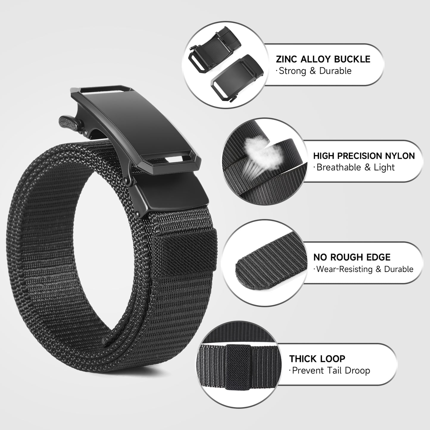 GAEKEAO Belt for Men Stretch Nylon Ratchet Belt Web Work Men Belts with Automatic Slide Buckle，Adjustable Trim to Fit