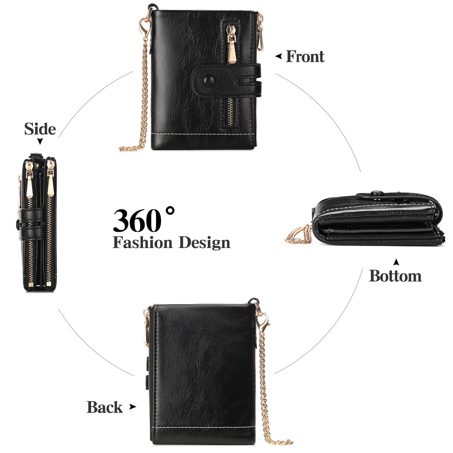 GAEKEAO Chain Wallets for Men, Bifold RFID Wallet for Men with Chain High Security Mens Wallet with Zipper, Genuine Leather Wallets for Men with Anti-Theft Chain and Coin Pocket, Billeteras de Hombres