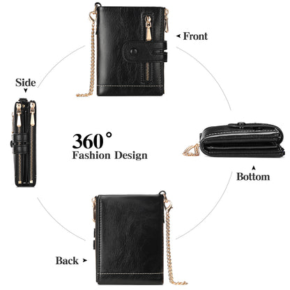 GAEKEAO Chain Wallets for Men, Bifold RFID Wallet for Men with Chain High Security Mens Wallet with Zipper, Genuine Leather Wallets for Men with Anti-Theft Chain and Coin Pocket, Billeteras de Hombres