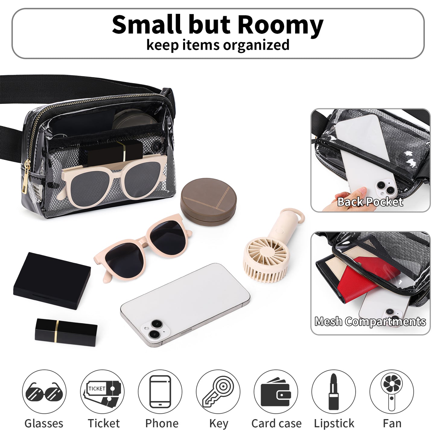 GAEKEAO Clear Stadium-Approved Fanny Pack, Waterproof Crossbody Belt Bag for Men and Women