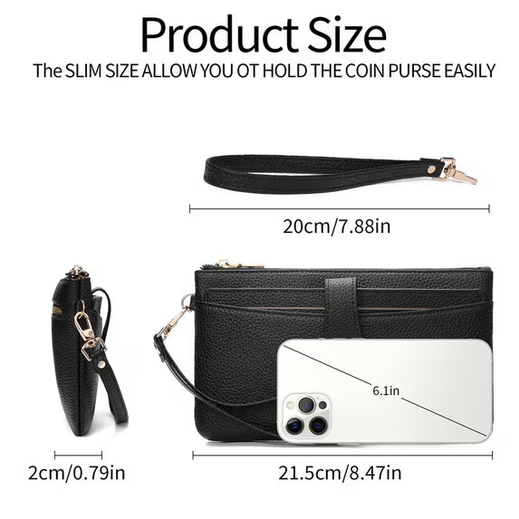 GAEKEAO Wristlet Wallets for Women Rfid Blocking Vegan Leather Card Phone Holder with 10 Card Slots 2 ID Window