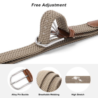 GAEKEAO Belt for Men 2 Pack Elastic Braided 1 3/8" Stretch Men Belts for Casual Pants and Jeans,Gift Box