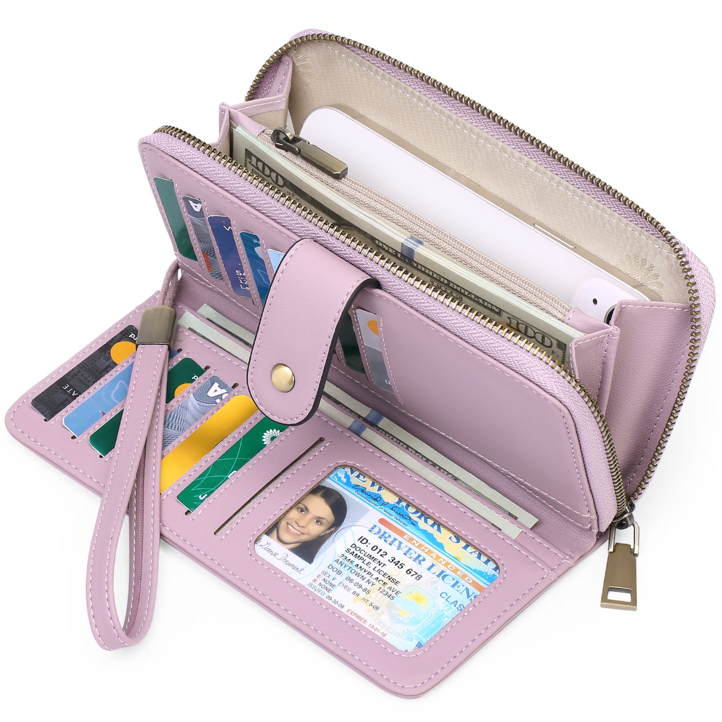 GAEKEAO Wallet for Women Clutch RFID Blocking Leather Wristlet Purse Large Capacity Credit Card Holder with Grip Hand Strap