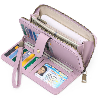 GAEKEAO Wallet for Women Clutch RFID Blocking Leather Wristlet Purse Large Capacity Credit Card Holder with Grip Hand Strap