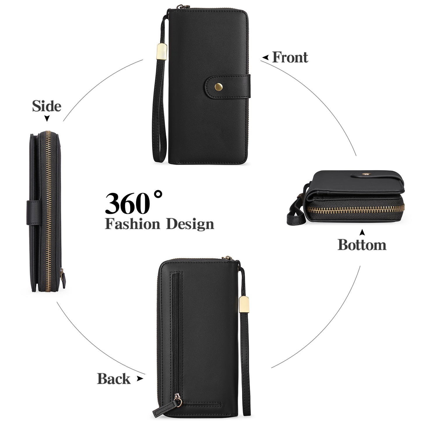GAEKEAO Wallet for Women Clutch RFID Blocking Leather Wristlet Purse Large Capacity Credit Card Holder with Grip Hand Strap