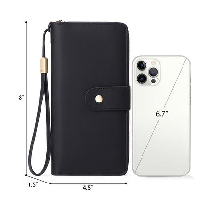GAEKEAO Wallet for Women Clutch RFID Blocking Leather Wristlet Purse Large Capacity Credit Card Holder with Grip Hand Strap