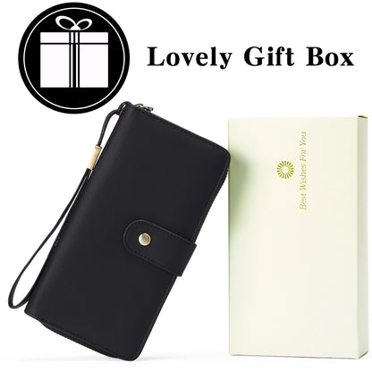 GAEKEAO Wallet for Women Clutch RFID Blocking Leather Wristlet Purse Large Capacity Credit Card Holder with Grip Hand Strap
