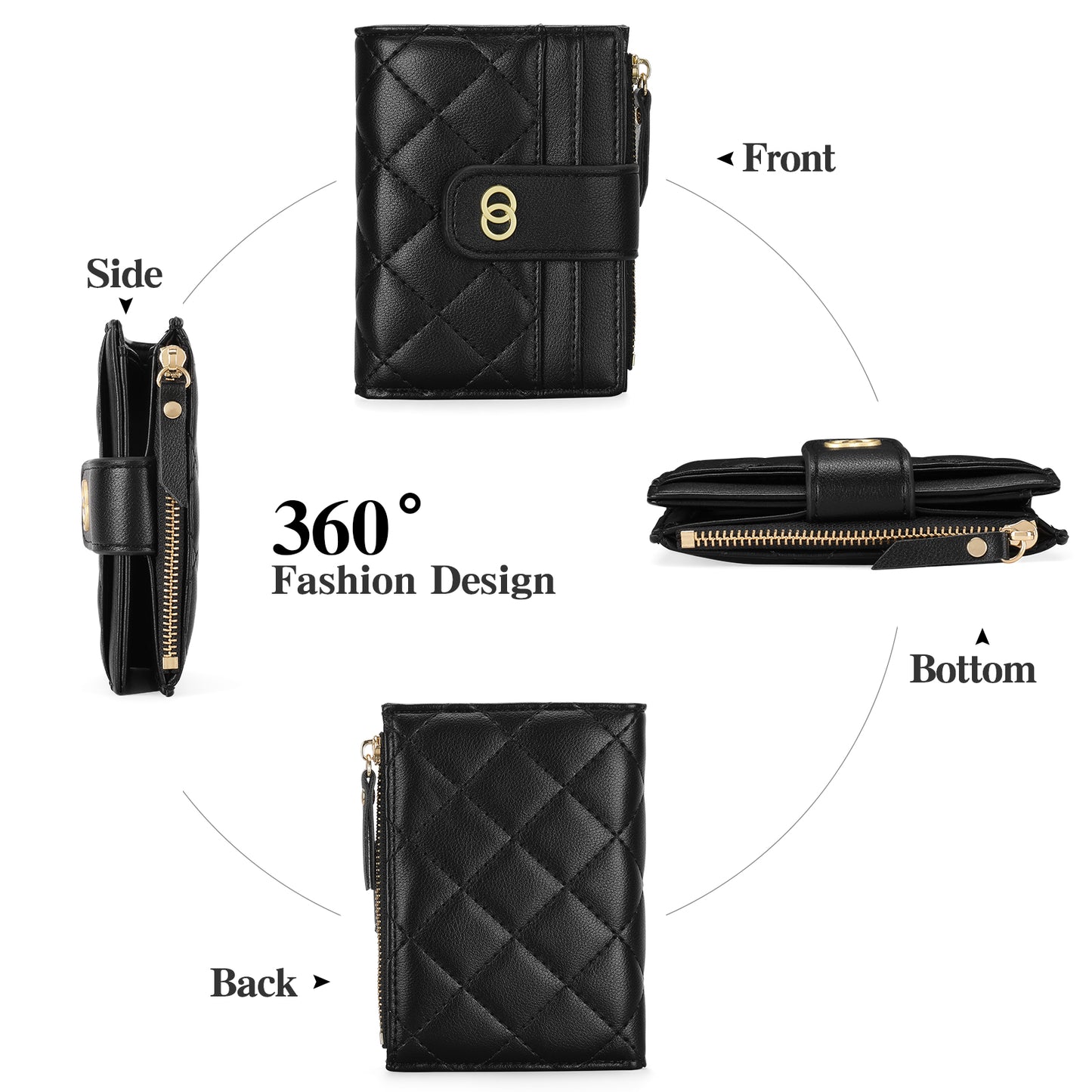 GAEKEAO Small Wallet for Women Slim Bifold Leather Credit Card Holder Wallets Zipper Pocket Coin Purse with ID Window