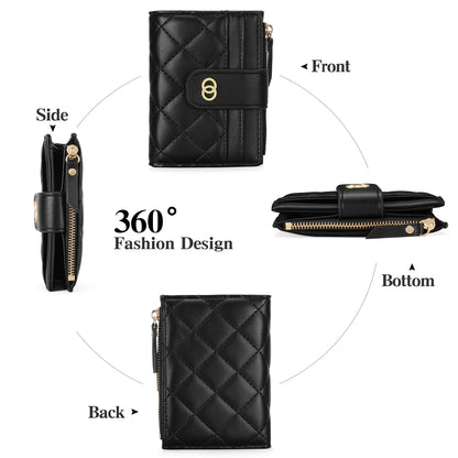 GAEKEAO Small Wallet for Women Slim Bifold Leather Credit Card Holder Wallets Zipper Pocket Coin Purse with ID Window