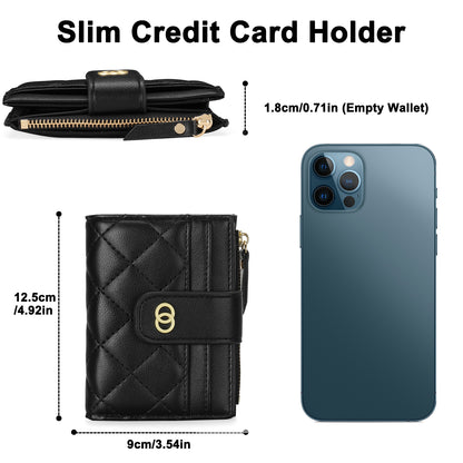 GAEKEAO Small Wallet for Women Slim Bifold Leather Credit Card Holder Wallets Zipper Pocket Coin Purse with ID Window