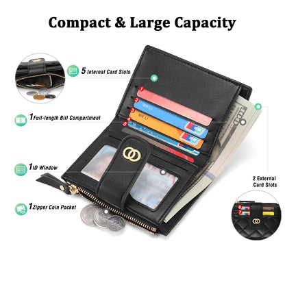 GAEKEAO Small Wallet for Women Slim Bifold Leather Credit Card Holder Wallets Zipper Pocket Coin Purse with ID Window