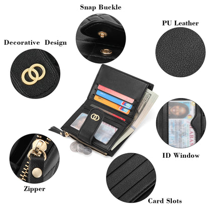 GAEKEAO Small Wallet for Women Slim Bifold Leather Credit Card Holder Wallets Zipper Pocket Coin Purse with ID Window